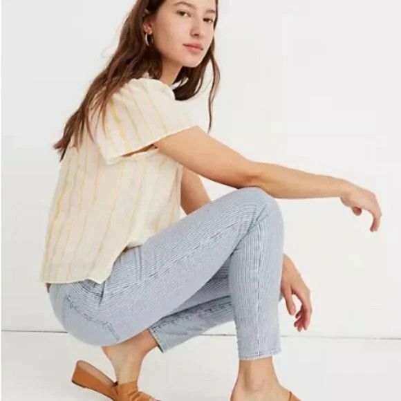 MADEWELL Jeans 10" High Rise Skinny Crop Piper Railroad Stripe Size 26 Costal - Picture 3 of 8